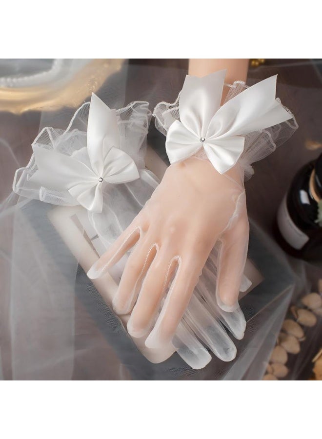 Women's Bridal Floral Short Lace Gloves, Women Wrist Length Gloves for Wedding Party  24cm - Image 1